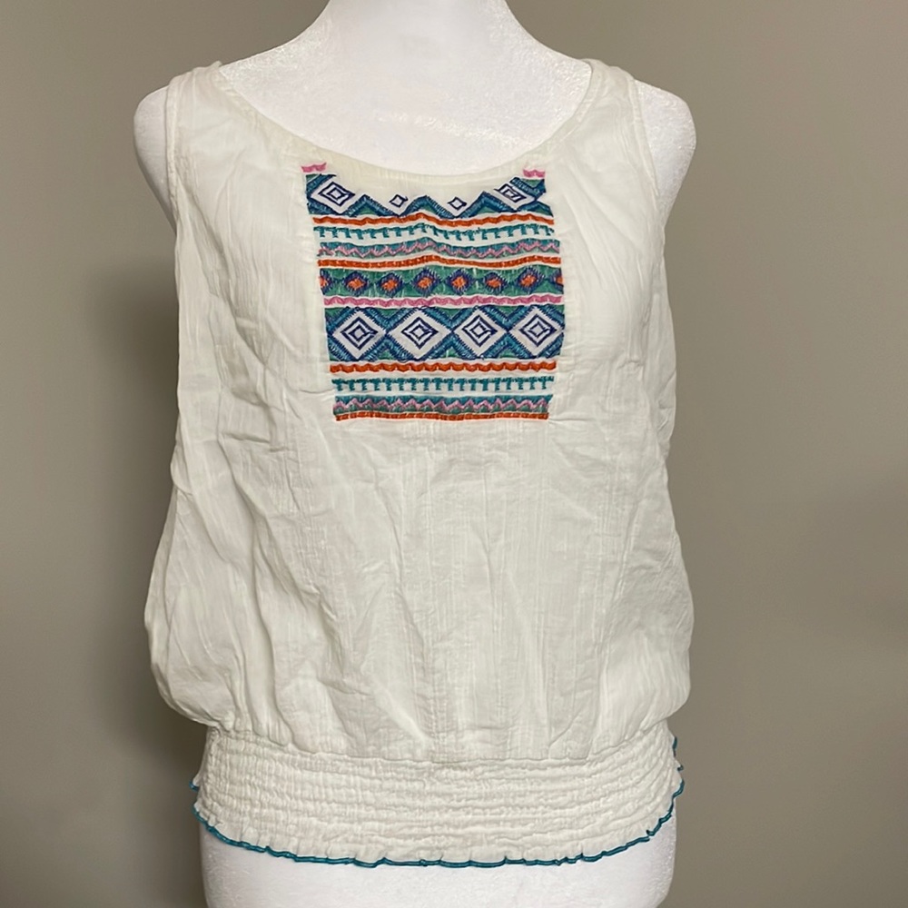 Boho Embroidered Cotton Gauze Tank Blouse